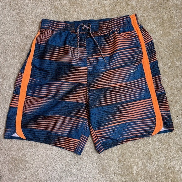 Nike Other - Nike Swim Trunks Mens Large Blue Orange Striped Mesh Lined Board Shorts Beach